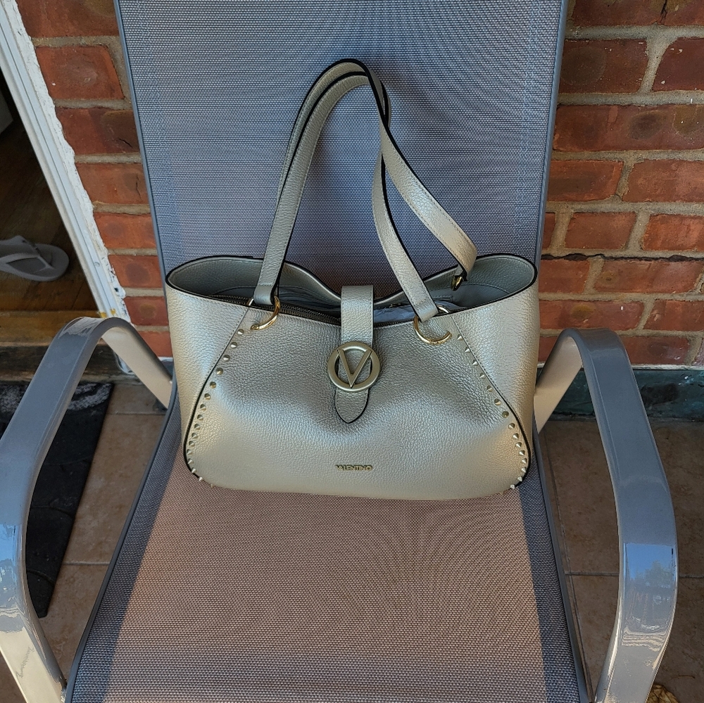 Mario Valentino Gold Leather Tote Bag